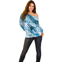 Personalised New Zealand Aotearoa Darts Masters Off Shoulder Sweater Maori Art Tattoo with Tribal Dart Symbol Blue LT03 - Polynesian Pride