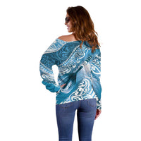 Personalised New Zealand Aotearoa Darts Masters Off Shoulder Sweater Maori Art Tattoo with Tribal Dart Symbol Blue LT03 - Polynesian Pride