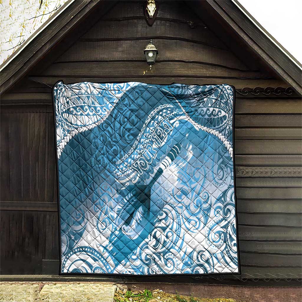 Personalised New Zealand Aotearoa Darts Masters Quilt Maori Art Tattoo with Tribal Dart Symbol Blue LT03 - Polynesian Pride