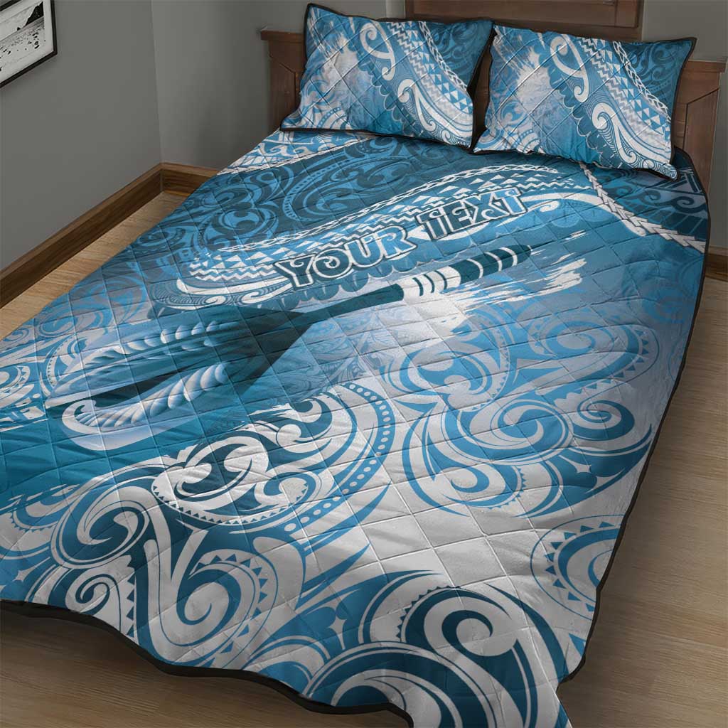 Personalised New Zealand Aotearoa Darts Masters Quilt Bed Set Maori Art Tattoo with Tribal Dart Symbol Blue LT03 - Polynesian Pride