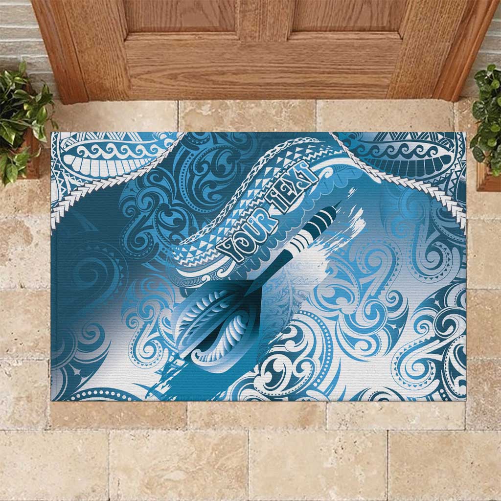 Personalised New Zealand Aotearoa Darts Masters Rubber Doormat Maori Art Tattoo with Tribal Dart Symbol Blue LT03 Blue - Polynesian Pride