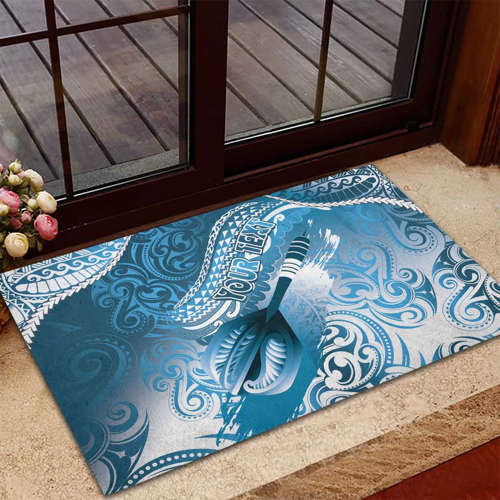 Personalised New Zealand Aotearoa Darts Masters Rubber Doormat Maori Art Tattoo with Tribal Dart Symbol Blue LT03 - Polynesian Pride