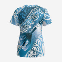 Personalised New Zealand Aotearoa Darts Masters Scrub Top Maori Art Tattoo with Tribal Dart Symbol Blue - Polynesian Pride