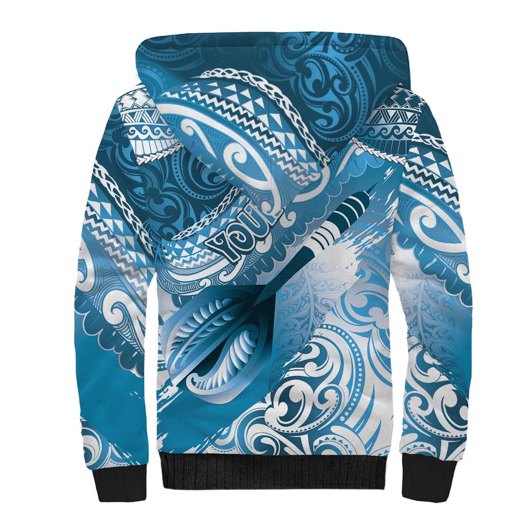 Personalised New Zealand Aotearoa Darts Masters Sherpa Hoodie Maori Art Tattoo with Tribal Dart Symbol Blue LT03 - Polynesian Pride