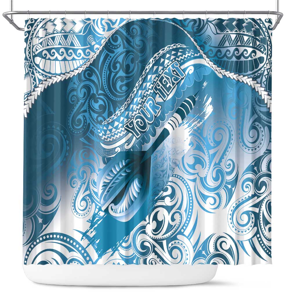 Personalised New Zealand Aotearoa Darts Masters Shower Curtain Maori Art Tattoo with Tribal Dart Symbol Blue LT03 Blue - Polynesian Pride