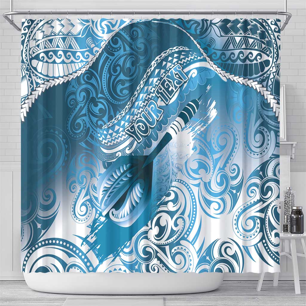 Personalised New Zealand Aotearoa Darts Masters Shower Curtain Maori Art Tattoo with Tribal Dart Symbol Blue LT03 - Polynesian Pride