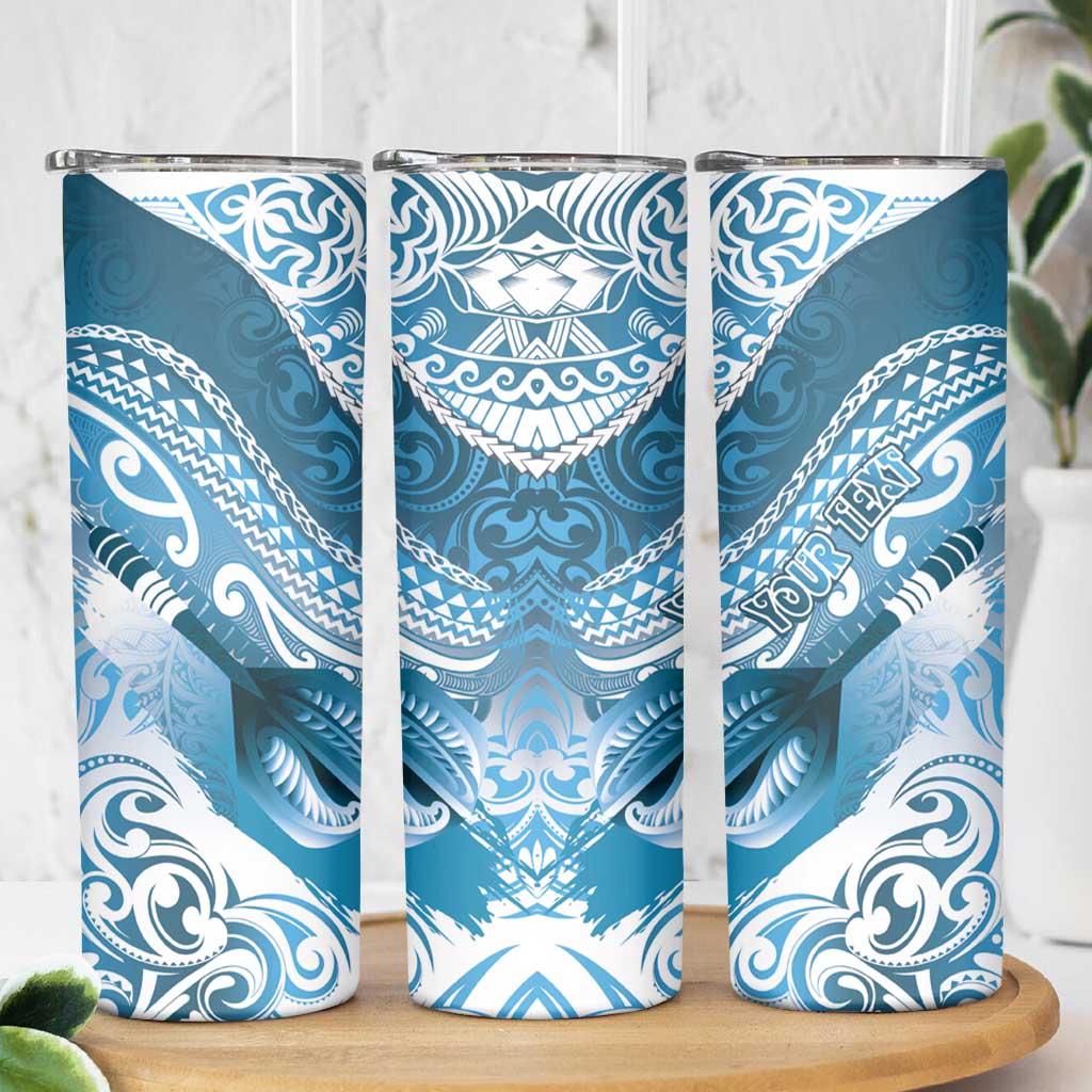 Personalised New Zealand Aotearoa Darts Masters Skinny Tumbler Maori Art Tattoo with Tribal Dart Symbol Blue LT03 - Polynesian Pride