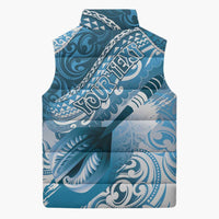 Personalised New Zealand Aotearoa Darts Masters Sleeveless Puffer Jacket Maori Art Tattoo with Tribal Dart Symbol Blue LT03 - Polynesian Pride