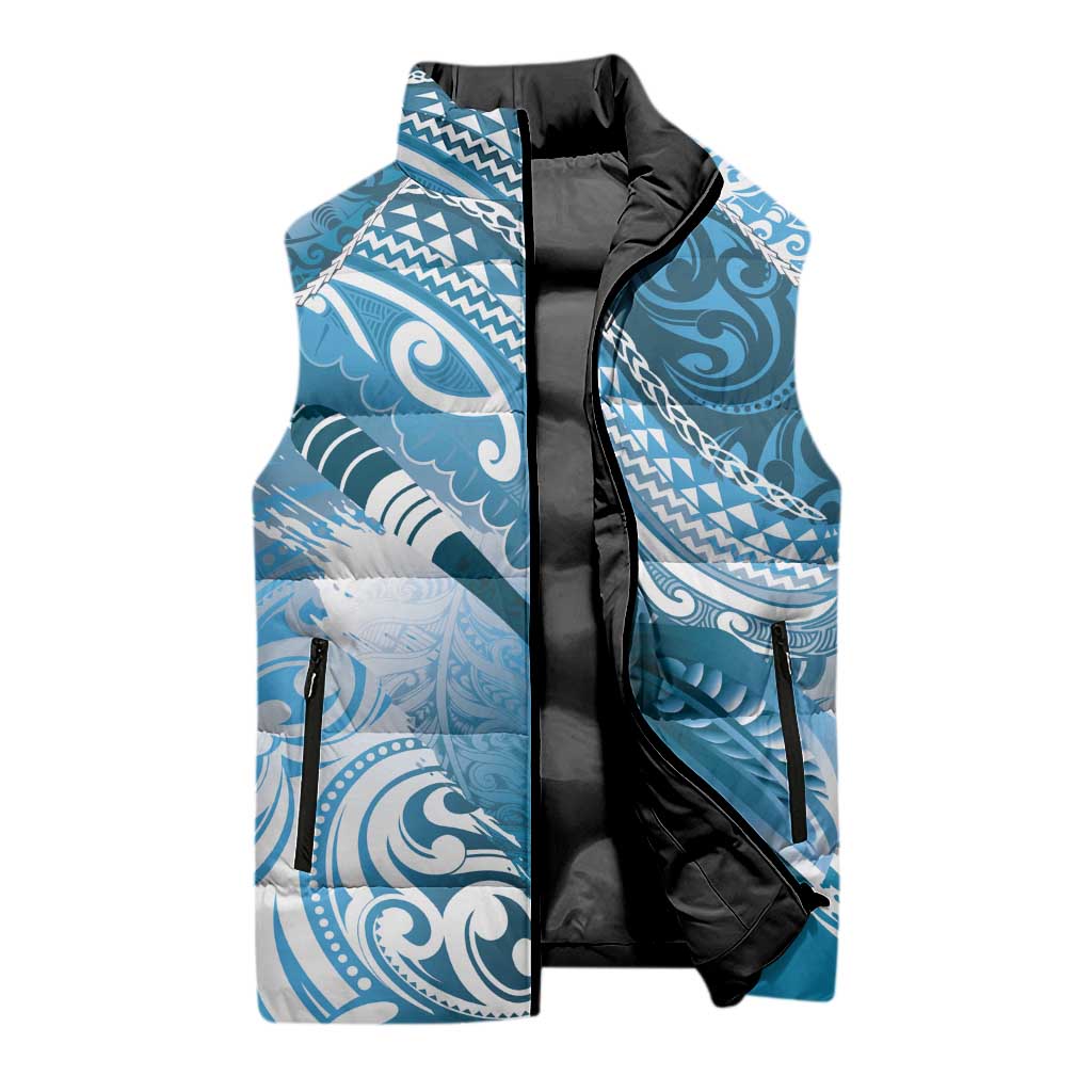 Personalised New Zealand Aotearoa Darts Masters Sleeveless Puffer Jacket Maori Art Tattoo with Tribal Dart Symbol Blue LT03 - Polynesian Pride