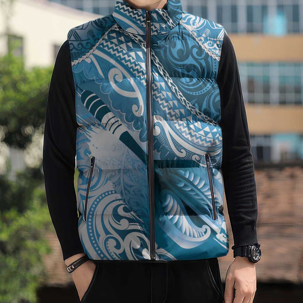 Personalised New Zealand Aotearoa Darts Masters Sleeveless Puffer Jacket Maori Art Tattoo with Tribal Dart Symbol Blue LT03 - Polynesian Pride