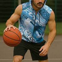 Personalised New Zealand Aotearoa Darts Masters Sleeveless Zip Hoodie Maori Art Tattoo with Tribal Dart Symbol Blue LT03 - Polynesian Pride