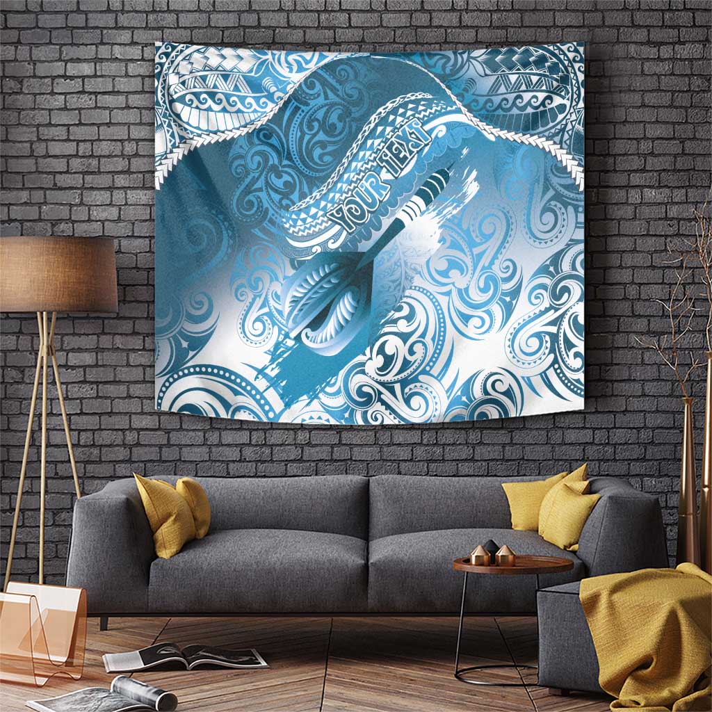 Personalised New Zealand Aotearoa Darts Masters Tapestry Maori Art Tattoo with Tribal Dart Symbol Blue - Polynesian Pride