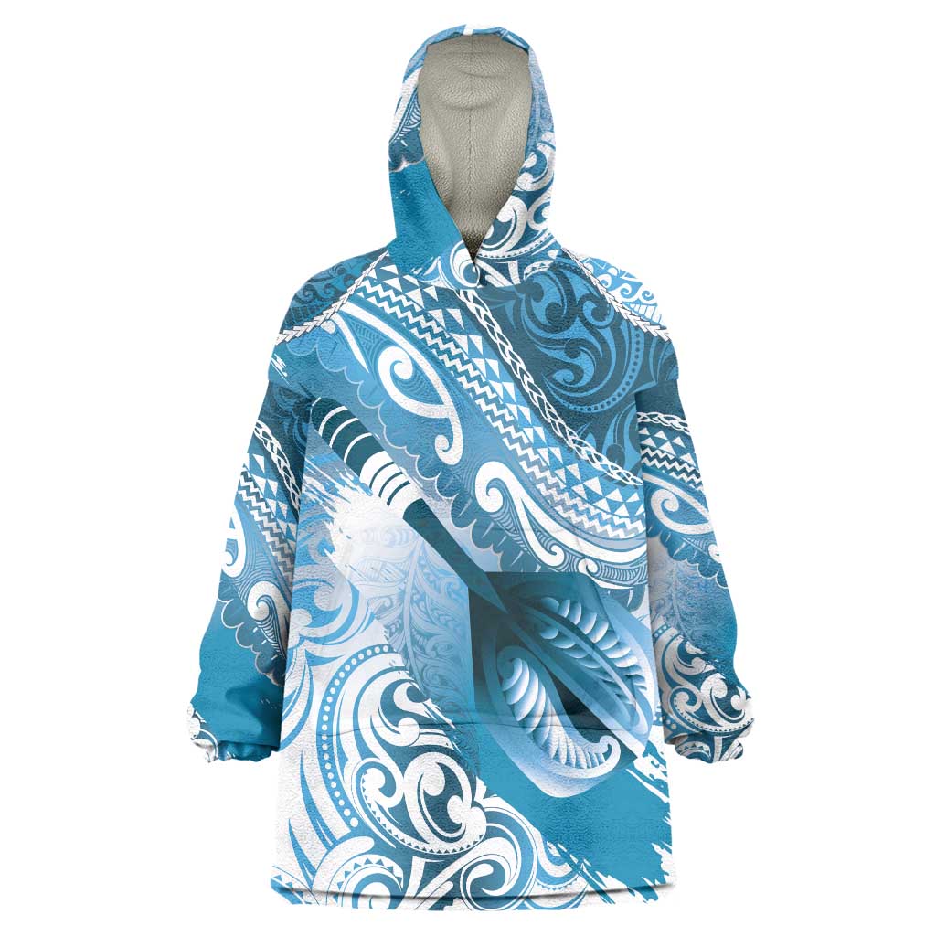 Personalised New Zealand Aotearoa Darts Masters Wearable Blanket Hoodie Maori Art Tattoo with Tribal Dart Symbol Blue LT03 One Size Blue - Polynesian Pride