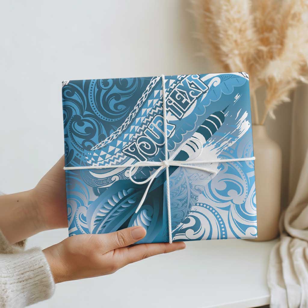 Personalised New Zealand Aotearoa Darts Masters Wrapping Paper Maori Art Tattoo with Tribal Dart Symbol Blue - Polynesian Pride