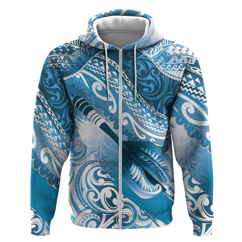 Personalised New Zealand Aotearoa Darts Masters Zip Hoodie Maori Art Tattoo with Tribal Dart Symbol Blue LT03 Zip Hoodie Blue - Polynesian Pride