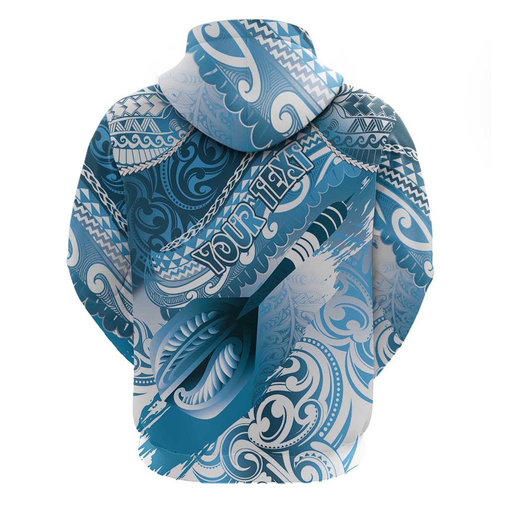 Personalised New Zealand Aotearoa Darts Masters Zip Hoodie Maori Art Tattoo with Tribal Dart Symbol Blue LT03 - Polynesian Pride