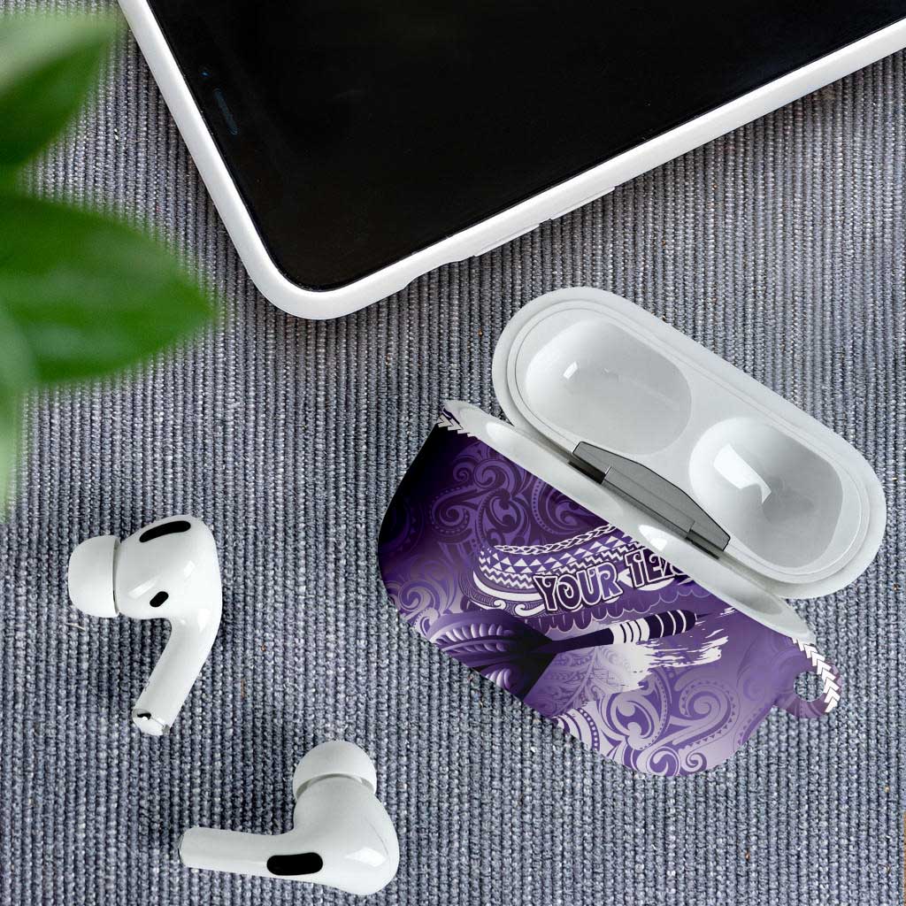 Personalised New Zealand Aotearoa Darts Masters AirPods Case Maori Art Tattoo with Tribal Dart Symbol Purple LT03 - Polynesian Pride