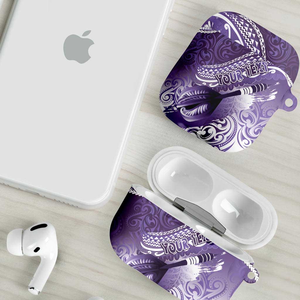 Personalised New Zealand Aotearoa Darts Masters AirPods Case Maori Art Tattoo with Tribal Dart Symbol Purple LT03 - Polynesian Pride