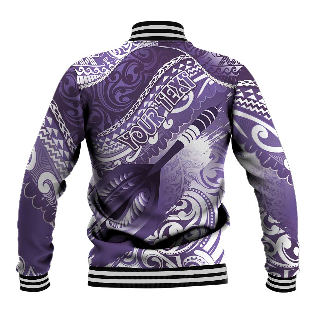Personalised New Zealand Aotearoa Darts Masters Baseball Jacket Maori Art Tattoo with Tribal Dart Symbol Purple LT03 - Polynesian Pride
