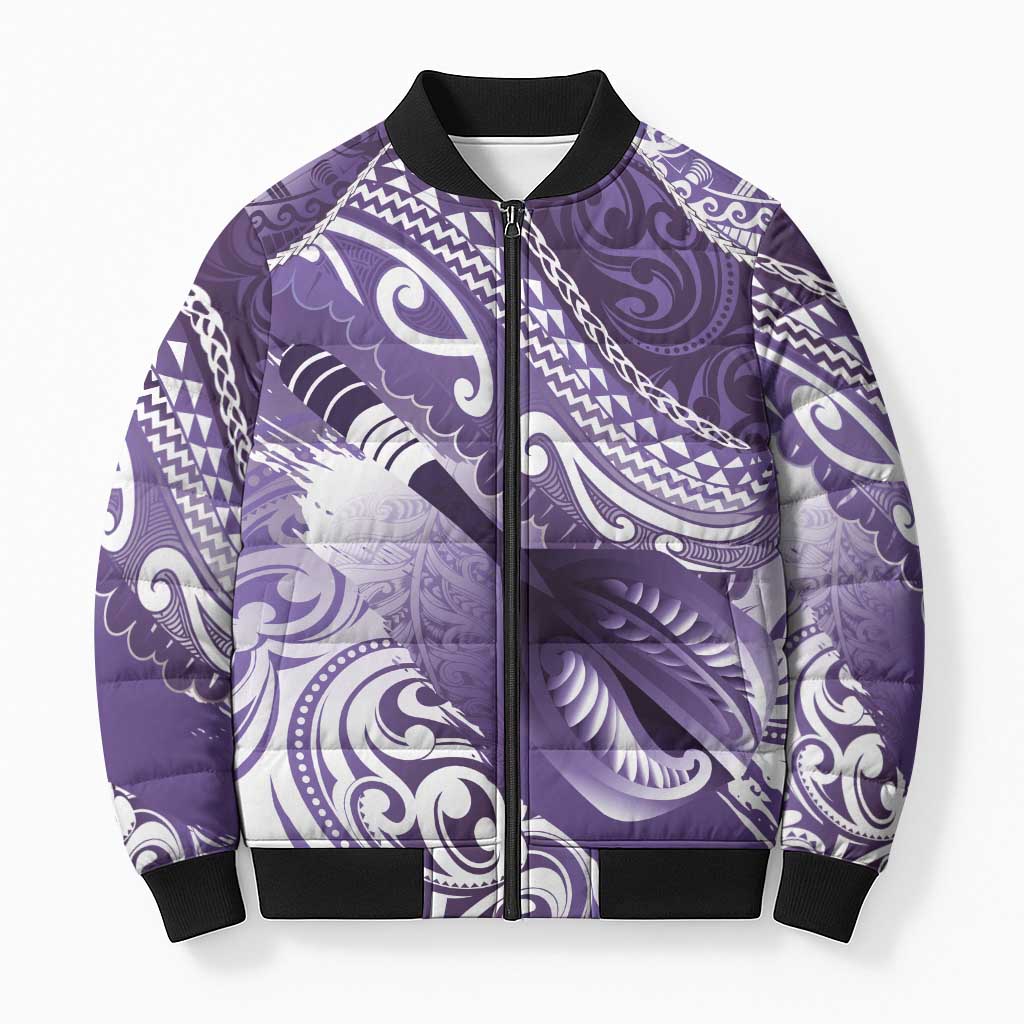 Personalised New Zealand Aotearoa Darts Masters Bomber Puffer Jacket Maori Art Tattoo with Tribal Dart Symbol Purple LT03 Unisex Purple - Polynesian Pride