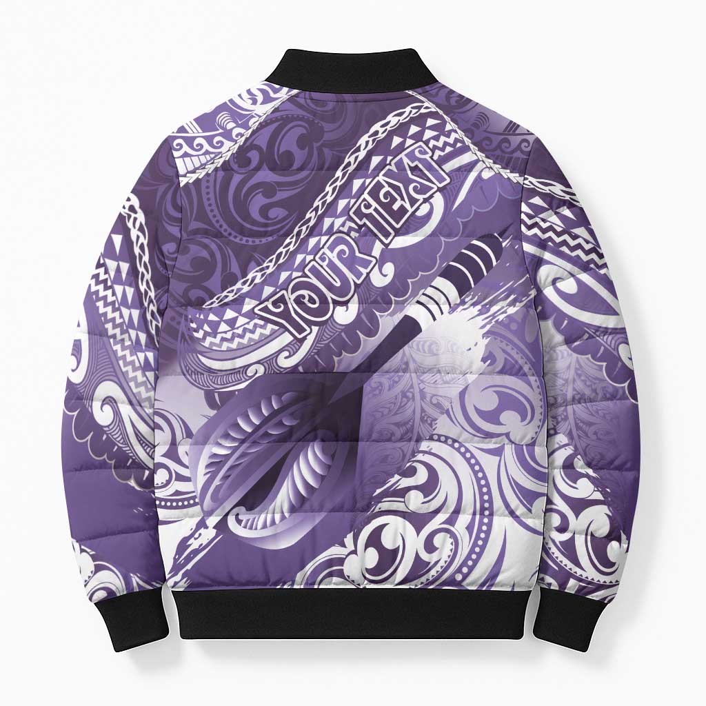 Personalised New Zealand Aotearoa Darts Masters Bomber Puffer Jacket Maori Art Tattoo with Tribal Dart Symbol Purple LT03 - Polynesian Pride