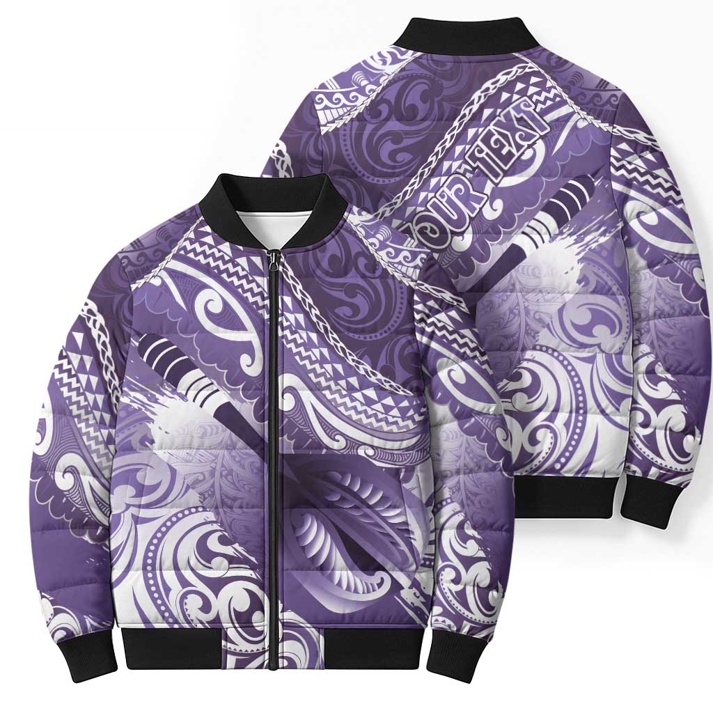 Personalised New Zealand Aotearoa Darts Masters Bomber Puffer Jacket Maori Art Tattoo with Tribal Dart Symbol Purple LT03 - Polynesian Pride