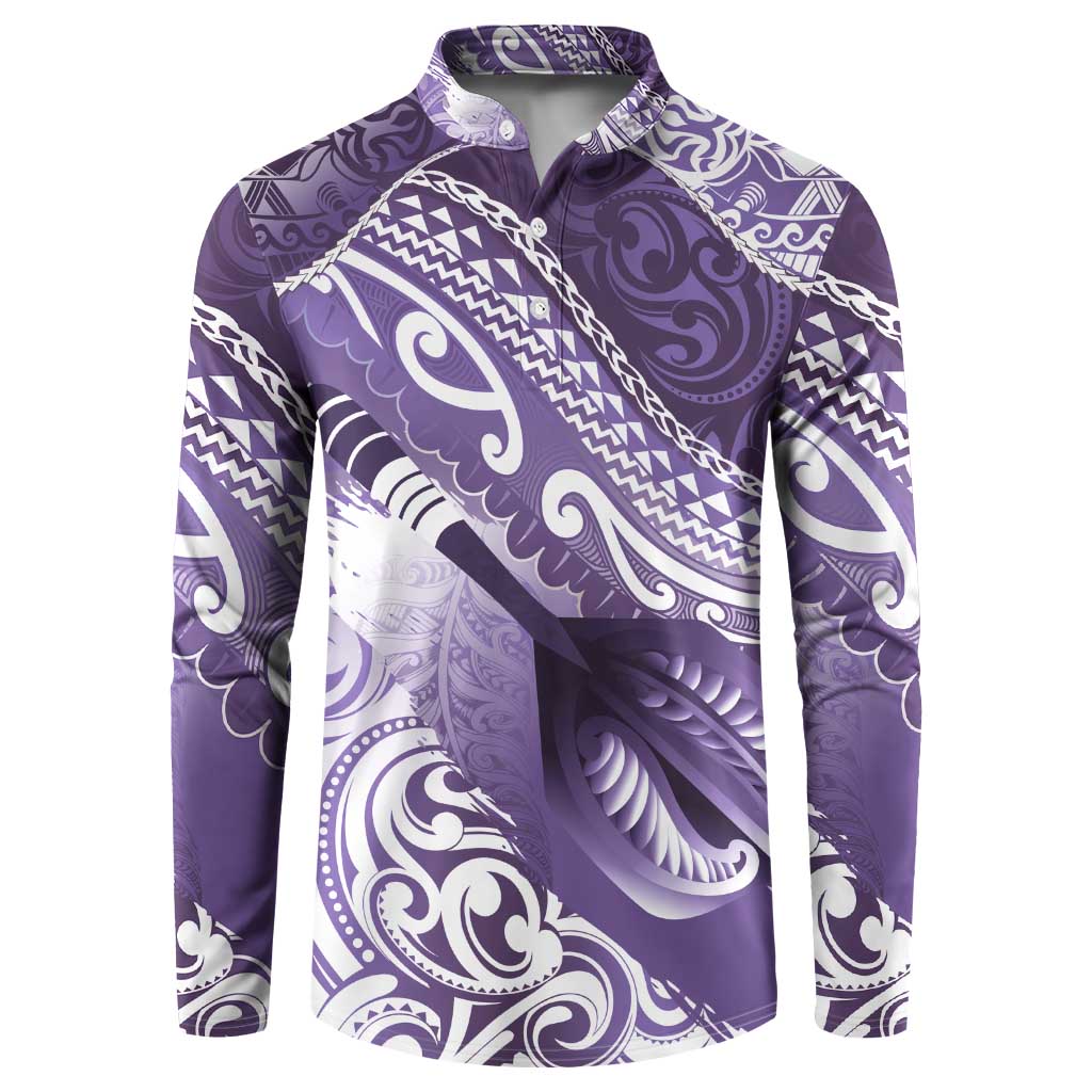 Personalised New Zealand Aotearoa Darts Masters Button Sweatshirt Maori Art Tattoo with Tribal Dart Symbol Purple LT03 Purple - Polynesian Pride