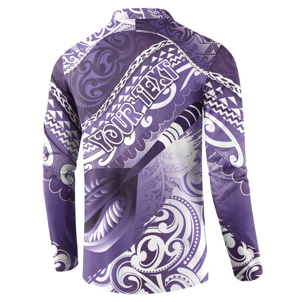 Personalised New Zealand Aotearoa Darts Masters Button Sweatshirt Maori Art Tattoo with Tribal Dart Symbol Purple LT03 - Polynesian Pride