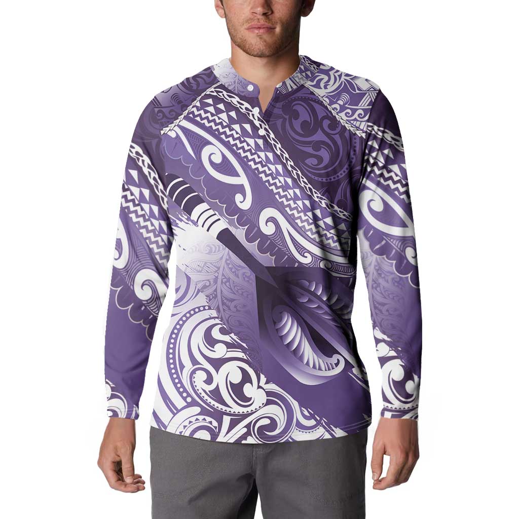 Personalised New Zealand Aotearoa Darts Masters Button Sweatshirt Maori Art Tattoo with Tribal Dart Symbol Purple LT03 - Polynesian Pride