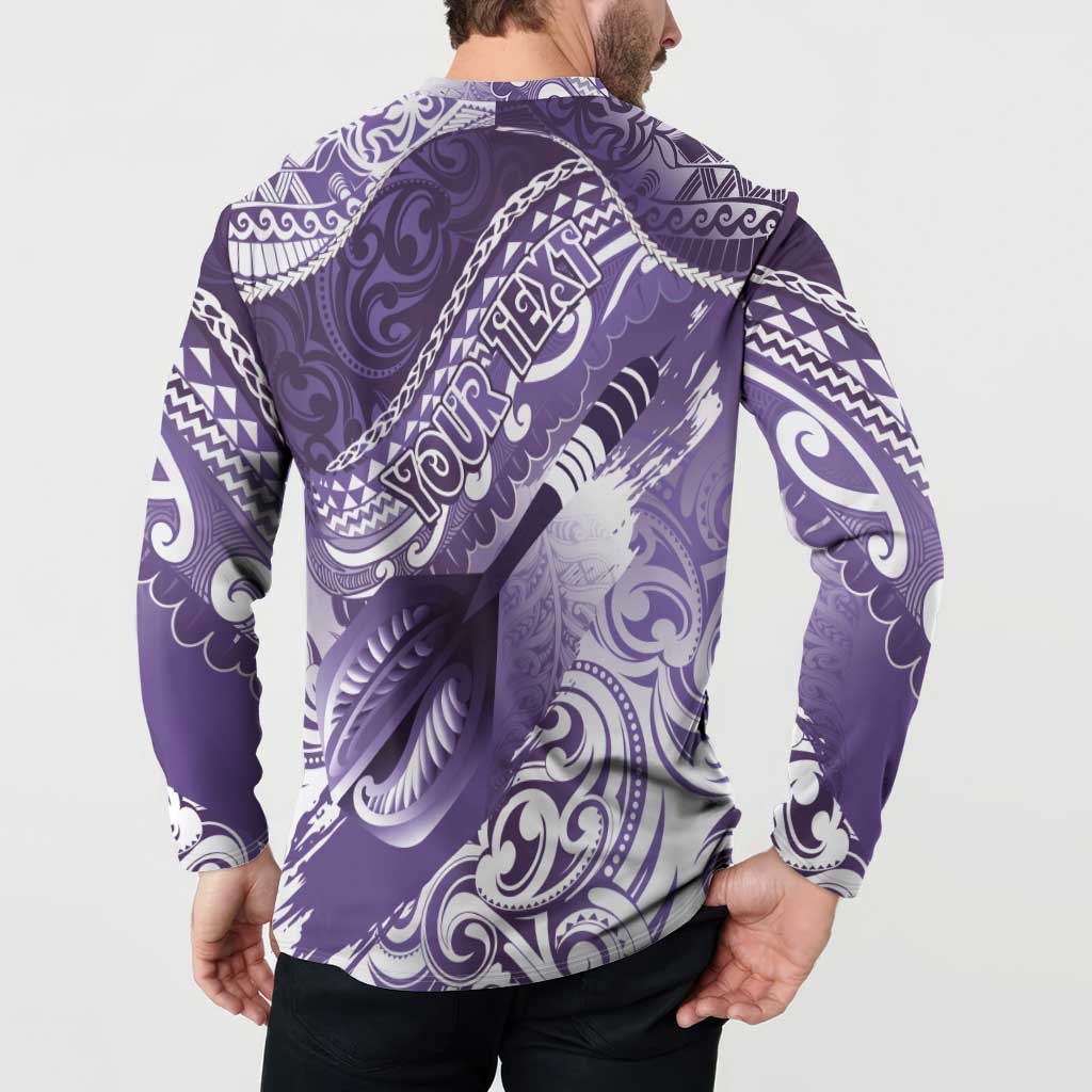 Personalised New Zealand Aotearoa Darts Masters Button Sweatshirt Maori Art Tattoo with Tribal Dart Symbol Purple LT03 - Polynesian Pride