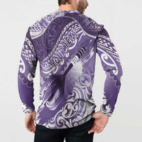Personalised New Zealand Aotearoa Darts Masters Button Sweatshirt Maori Art Tattoo with Tribal Dart Symbol Purple LT03 - Polynesian Pride