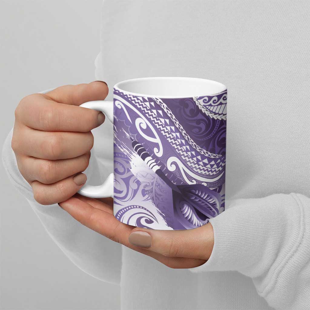 Personalised New Zealand Aotearoa Darts Masters Ceramic Mug Maori Art Tattoo with Tribal Dart Symbol Purple LT03 - Polynesian Pride