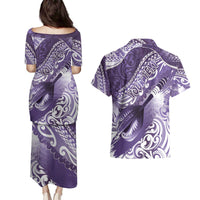 Personalised New Zealand Aotearoa Darts Masters Couples Matching Puletasi and Hawaiian Shirt Maori Art Tattoo with Tribal Dart Symbol Purple LT03 - Polynesian Pride