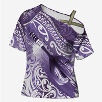 Personalised New Zealand Aotearoa Darts Masters Cross Shoulder Shirt Maori Art Tattoo with Tribal Dart Symbol Purple LT03 Female Purple - Polynesian Pride
