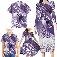 Personalised New Zealand Aotearoa Darts Masters Family Matching Long Sleeve Bodycon Dress and Hawaiian Shirt Maori Art Tattoo with Tribal Dart Symbol Purple LT03 - Polynesian Pride