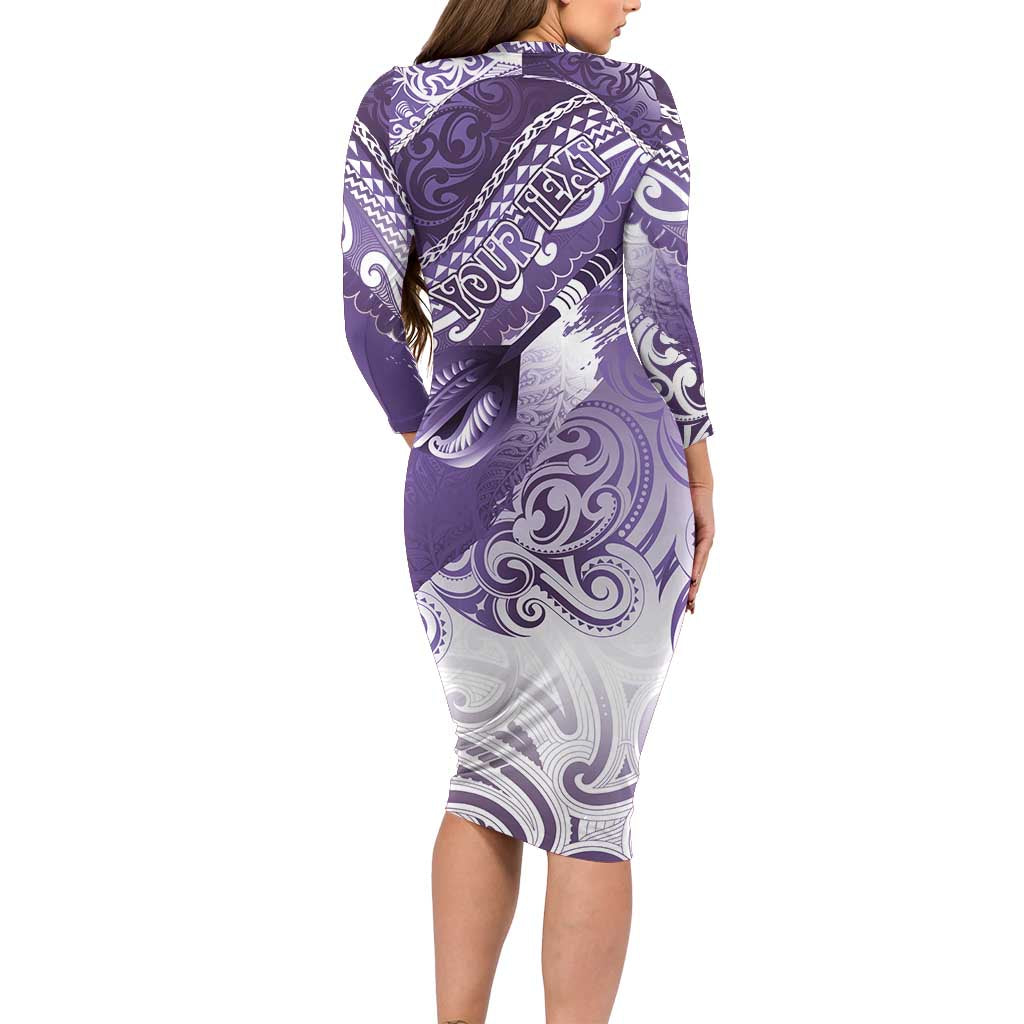 Personalised New Zealand Aotearoa Darts Masters Family Matching Long Sleeve Bodycon Dress and Hawaiian Shirt Maori Art Tattoo with Tribal Dart Symbol Purple LT03 - Polynesian Pride