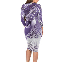 Personalised New Zealand Aotearoa Darts Masters Family Matching Long Sleeve Bodycon Dress and Hawaiian Shirt Maori Art Tattoo with Tribal Dart Symbol Purple LT03 - Polynesian Pride