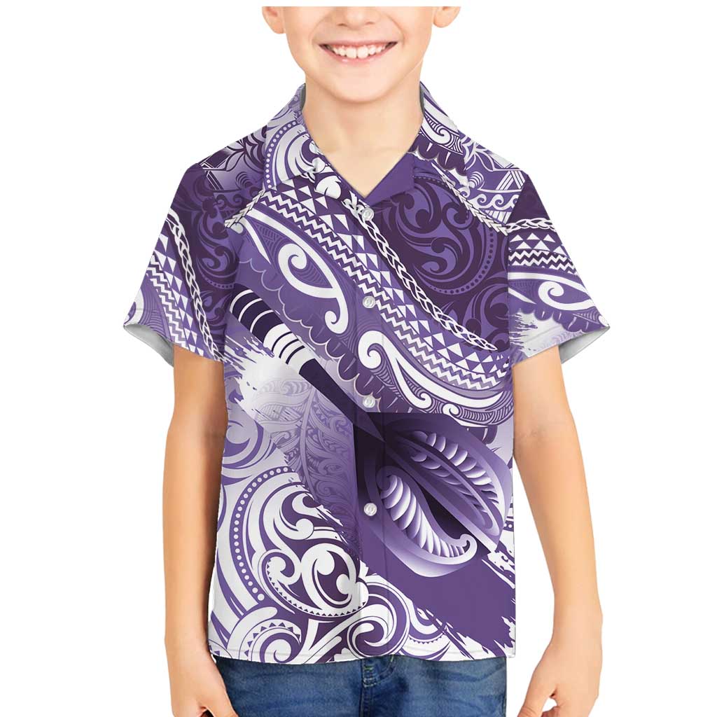 Personalised New Zealand Aotearoa Darts Masters Family Matching Mermaid Dress and Hawaiian Shirt Maori Art Tattoo with Tribal Dart Symbol Purple LT03 Son's Shirt Purple - Polynesian Pride
