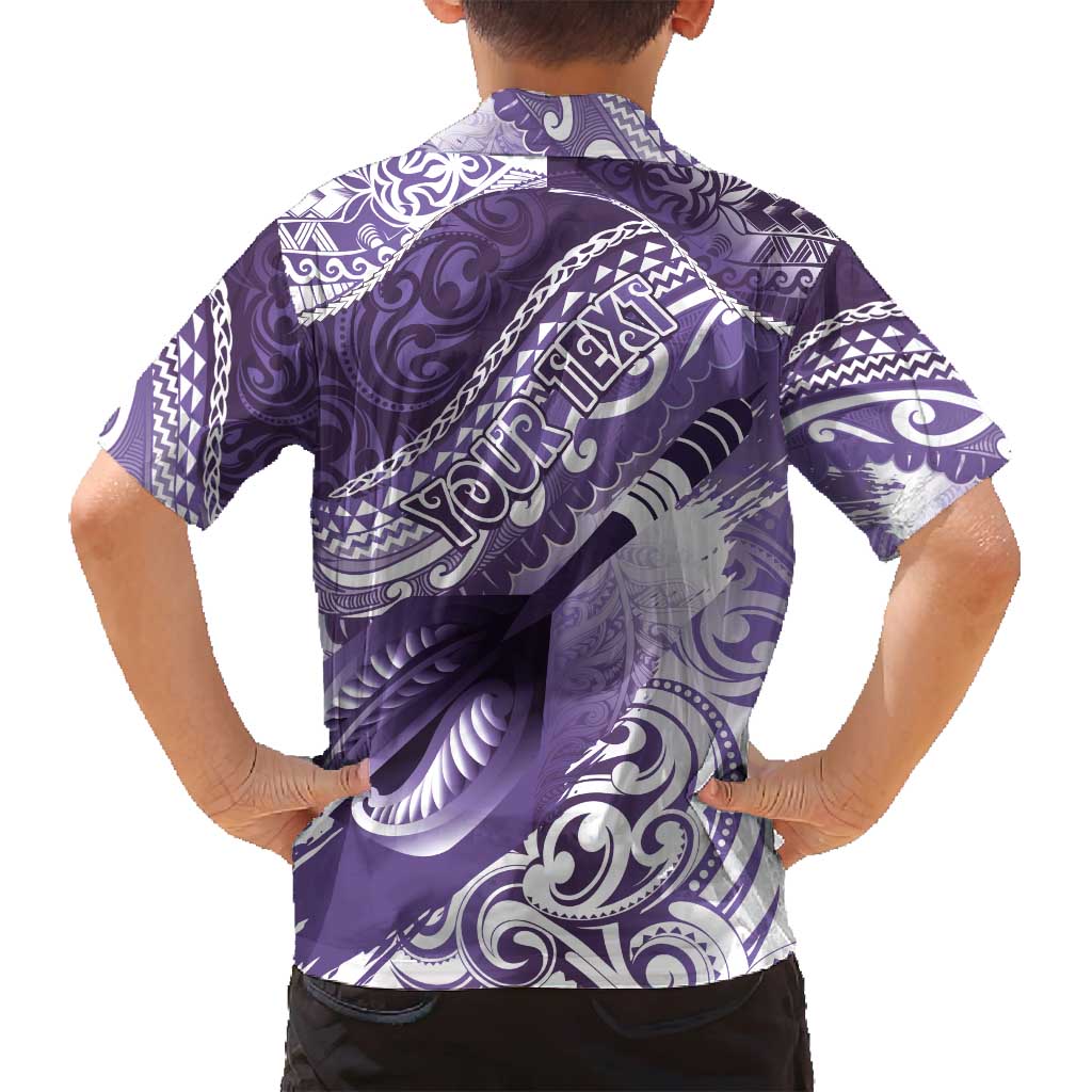 Personalised New Zealand Aotearoa Darts Masters Family Matching Off Shoulder Maxi Dress and Hawaiian Shirt Maori Art Tattoo with Tribal Dart Symbol Purple LT03 - Polynesian Pride