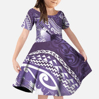 Personalised New Zealand Aotearoa Darts Masters Family Matching Off Shoulder Maxi Dress and Hawaiian Shirt Maori Art Tattoo with Tribal Dart Symbol Purple LT03 Daughter's Dress Purple - Polynesian Pride