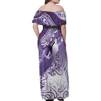 Personalised New Zealand Aotearoa Darts Masters Family Matching Off Shoulder Maxi Dress and Hawaiian Shirt Maori Art Tattoo with Tribal Dart Symbol Purple LT03 - Polynesian Pride