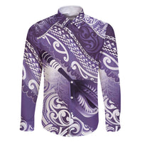 Personalised New Zealand Aotearoa Darts Masters Family Matching Off Shoulder Short Dress and Hawaiian Shirt Maori Art Tattoo with Tribal Dart Symbol Purple LT03 Dad's Shirt - Long Sleeve Purple - Polynesian Pride