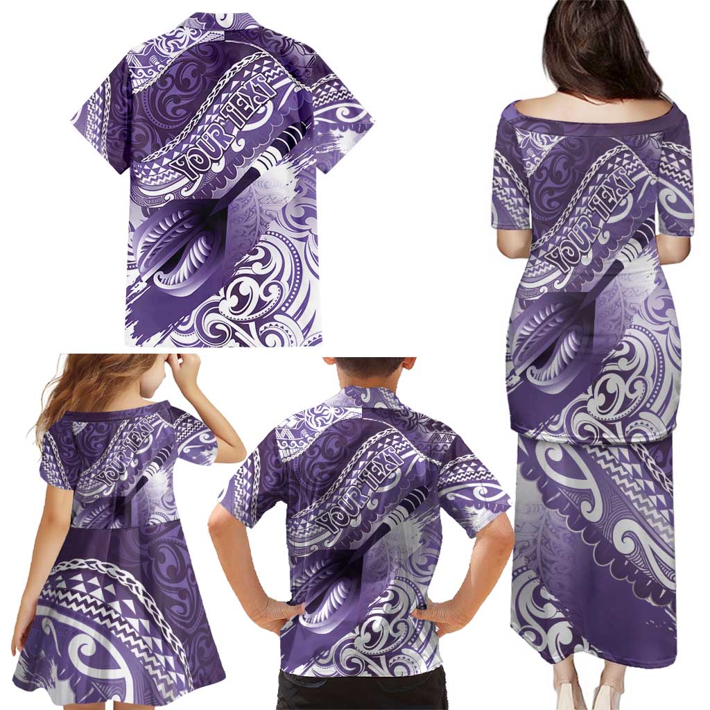 Personalised New Zealand Aotearoa Darts Masters Family Matching Puletasi and Hawaiian Shirt Maori Art Tattoo with Tribal Dart Symbol Purple LT03 - Polynesian Pride
