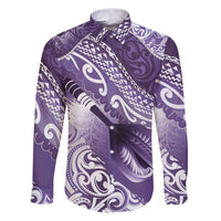 Personalised New Zealand Aotearoa Darts Masters Family Matching Puletasi and Hawaiian Shirt Maori Art Tattoo with Tribal Dart Symbol Purple LT03 Dad's Shirt - Long Sleeve Purple - Polynesian Pride