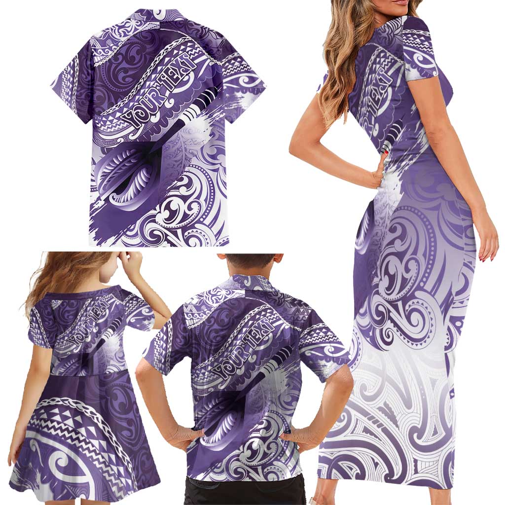 Personalised New Zealand Aotearoa Darts Masters Family Matching Short Sleeve Bodycon Dress and Hawaiian Shirt Maori Art Tattoo with Tribal Dart Symbol Purple LT03 - Polynesian Pride