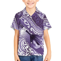 Personalised New Zealand Aotearoa Darts Masters Family Matching Short Sleeve Bodycon Dress and Hawaiian Shirt Maori Art Tattoo with Tribal Dart Symbol Purple LT03 Son's Shirt Purple - Polynesian Pride