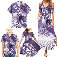 Personalised New Zealand Aotearoa Darts Masters Family Matching Summer Maxi Dress and Hawaiian Shirt Maori Art Tattoo with Tribal Dart Symbol Purple LT03 - Polynesian Pride