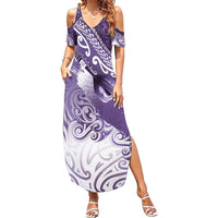 Personalised New Zealand Aotearoa Darts Masters Family Matching Summer Maxi Dress and Hawaiian Shirt Maori Art Tattoo with Tribal Dart Symbol Purple LT03 Mom's Dress Purple - Polynesian Pride