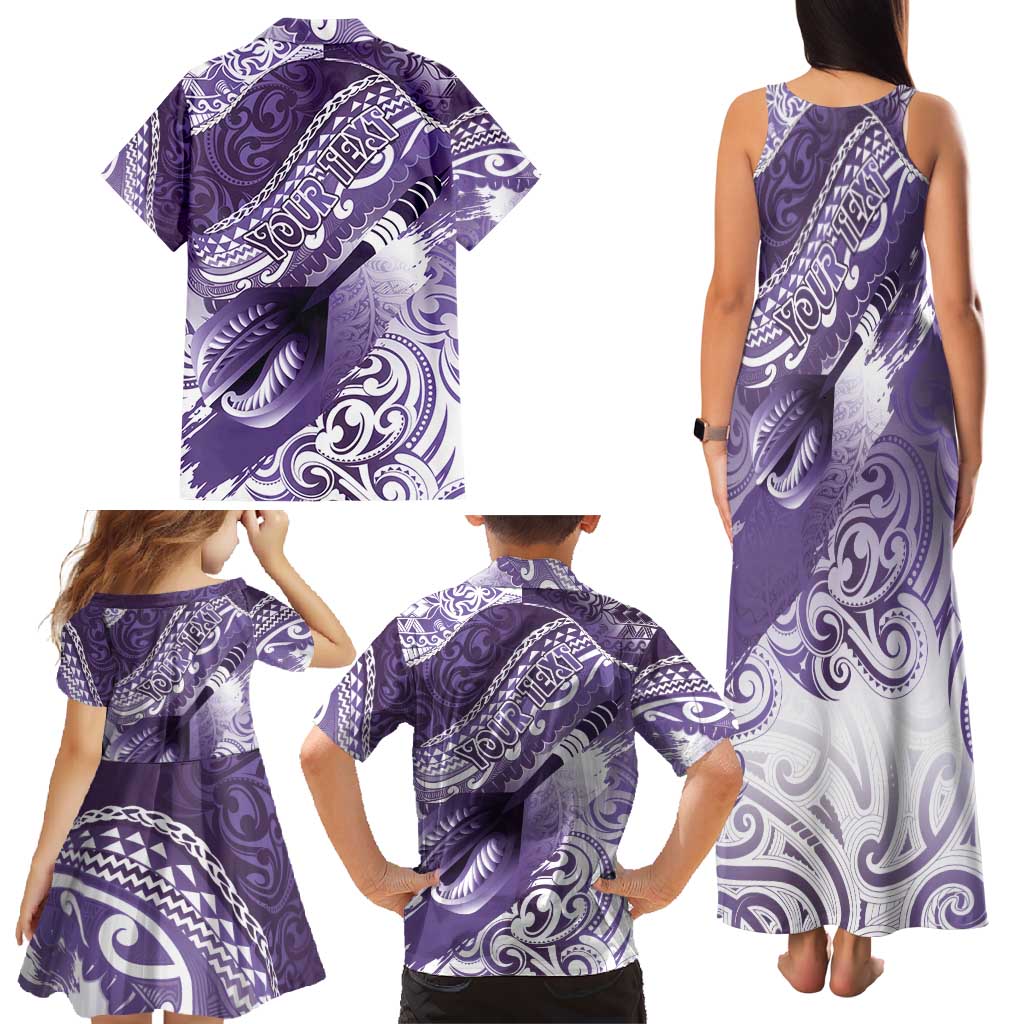 Personalised New Zealand Aotearoa Darts Masters Family Matching Tank Maxi Dress and Hawaiian Shirt Maori Art Tattoo with Tribal Dart Symbol Purple LT03 - Polynesian Pride