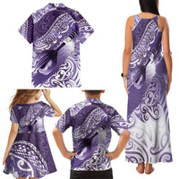 Personalised New Zealand Aotearoa Darts Masters Family Matching Tank Maxi Dress and Hawaiian Shirt Maori Art Tattoo with Tribal Dart Symbol Purple LT03 - Polynesian Pride